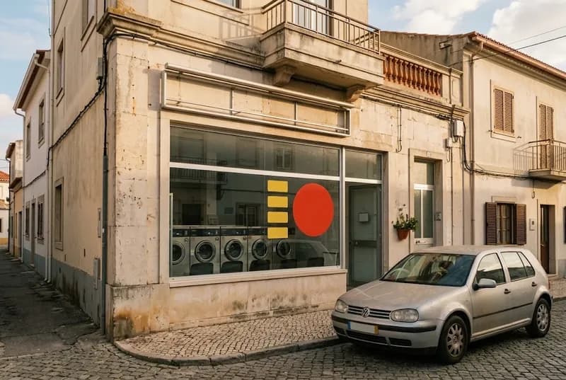 A montra da loja na Rua Manuel Inácio com o autocolante LOW COST no vidro